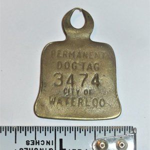 Vintage Waterloo  DOG TAG Brass ID Tag Pet Tag Vintage Necklace Tag